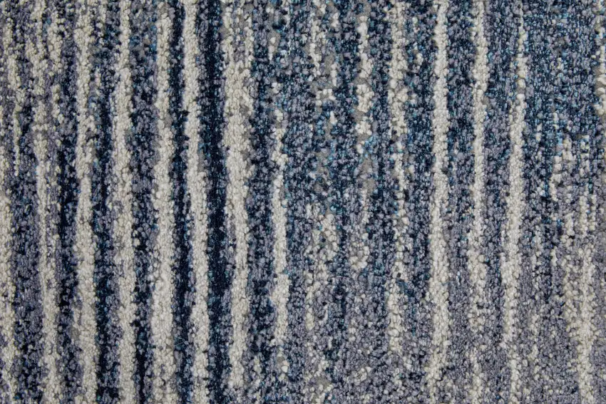 8' Blue Gray And Ivory Striped Power Loom Distressed Runner Rug Photo 6