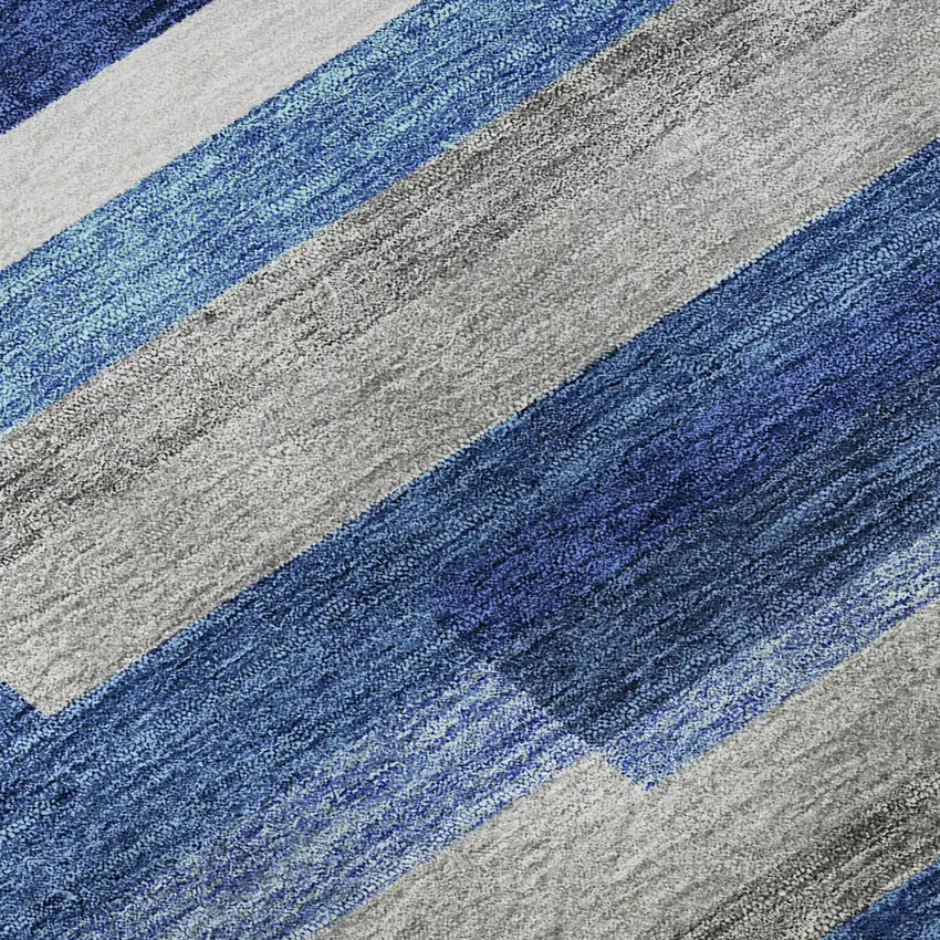 8' Blue Gray And Ivory Striped Washable Round Rug With UV Protection Photo 9