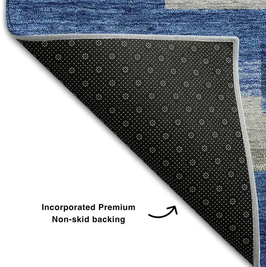 8' Blue Gray And Ivory Striped Washable Round Rug With UV Protection Photo 6