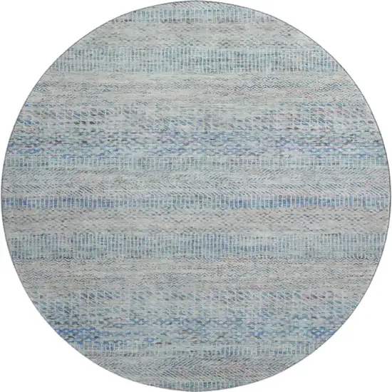 8' Blue Gray And Ivory Striped Washable Round Rug With UV Protection Photo 1