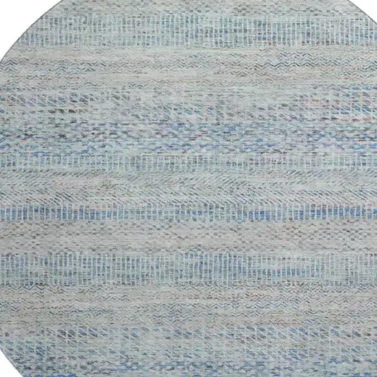 8' Blue Gray And Ivory Striped Washable Round Rug With UV Protection Photo 2