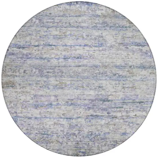 8' Blue Gray And Purple Round Striped Washable Indoor Outdoor Area Rug Photo 6