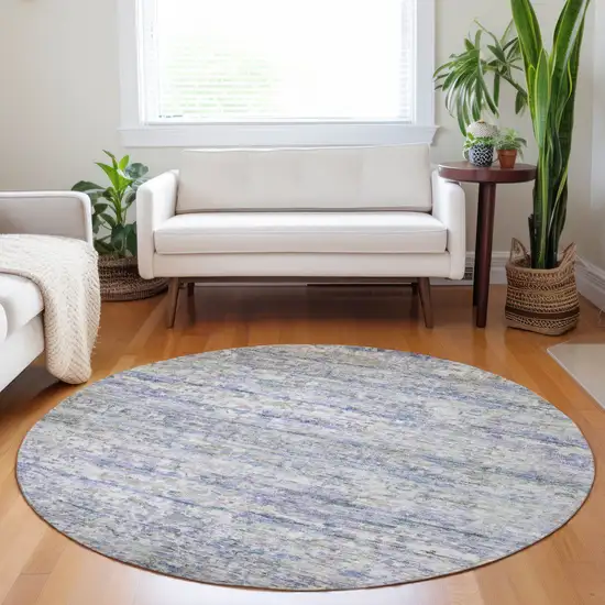 8' Blue Gray And Purple Round Striped Washable Indoor Outdoor Area Rug Photo 8