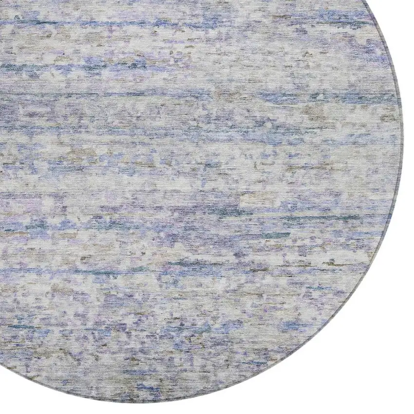 8' Blue Gray And Purple Round Striped Washable Indoor Outdoor Area Rug Photo 5