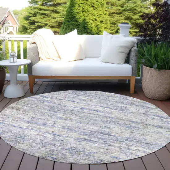8' Blue Gray And Purple Round Striped Washable Indoor Outdoor Area Rug Photo 7