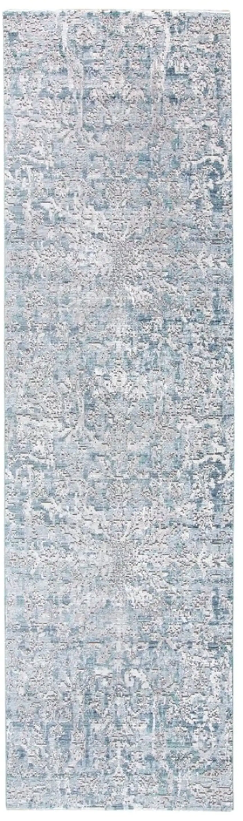 8' Blue and Gray Abstract Distressed Runner Rug Photo 2