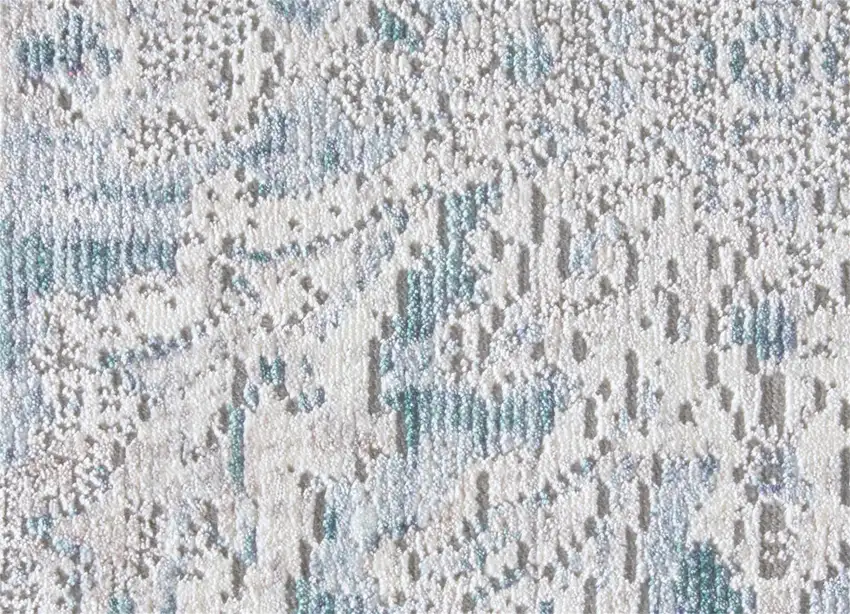 8' Blue Gray And Silver Abstract Distressed Runner Rug With Fringe Photo 5