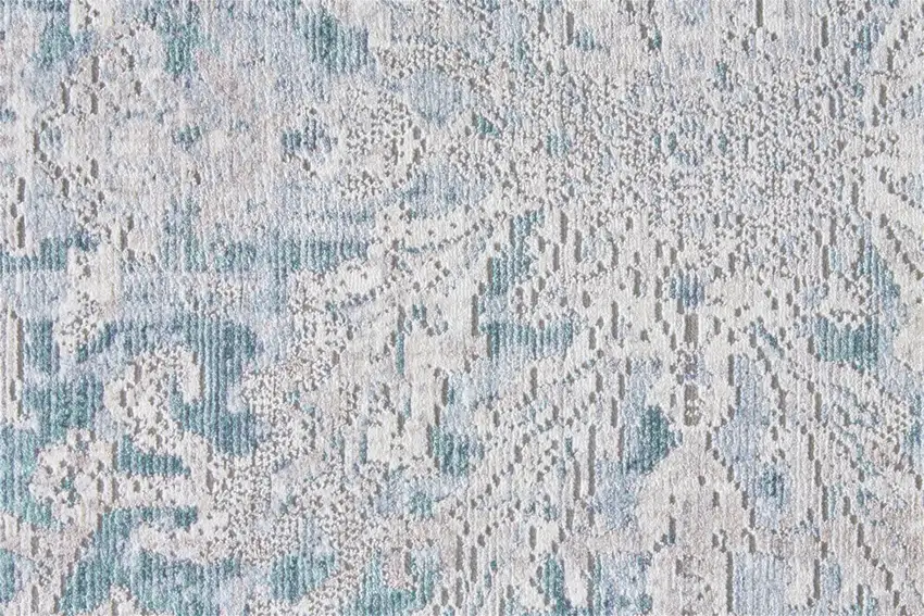 8' Blue Gray And Silver Abstract Distressed Runner Rug With Fringe Photo 6