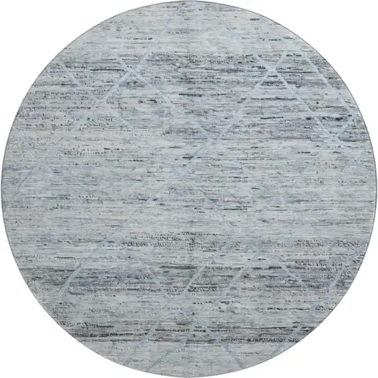 8' Blue Gray And Silver Abstract Geometric Washable Round Rug With UV Protection Photo 1