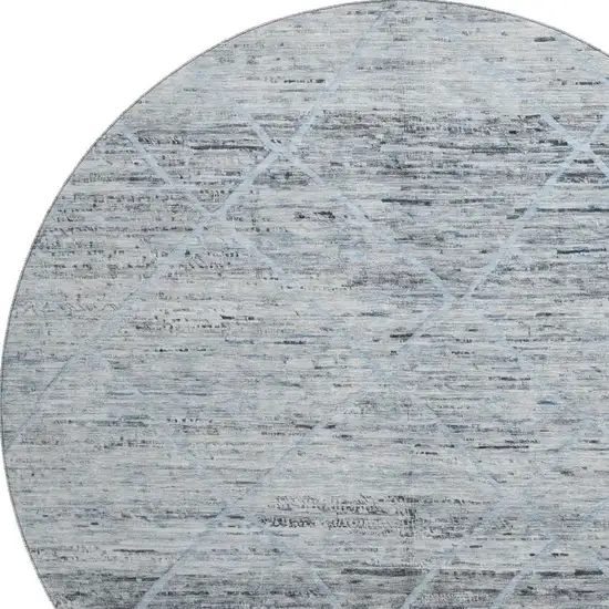 8' Blue Gray And Silver Abstract Geometric Washable Round Rug With UV Protection Photo 2