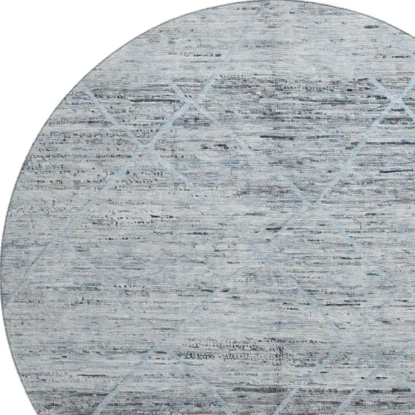 8' Blue Gray And Silver Abstract Geometric Washable Round Rug With UV Protection Photo 2
