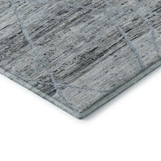 8' Blue Gray And Silver Abstract Geometric Washable Round Rug With UV Protection Photo 6