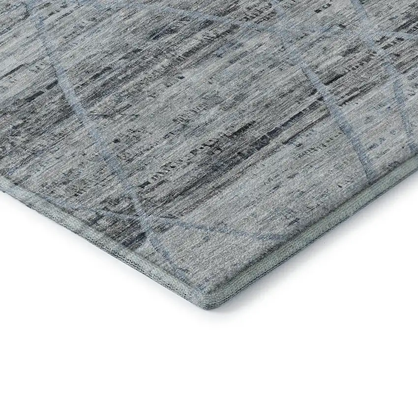 8' Blue Gray And Silver Abstract Geometric Washable Round Rug With UV Protection Photo 6