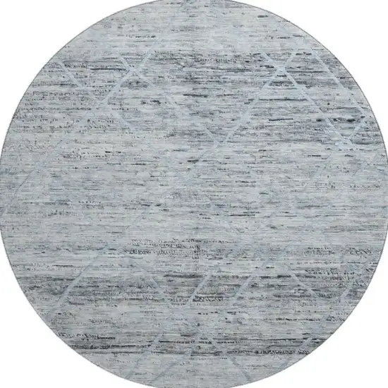 8' Blue Gray And Silver Abstract Geometric Washable Round Rug With UV Protection Photo 3