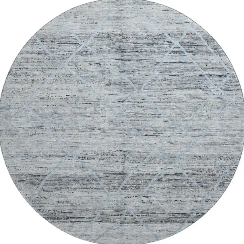 8' Blue Gray And Silver Abstract Geometric Washable Round Rug With UV Protection Photo 3