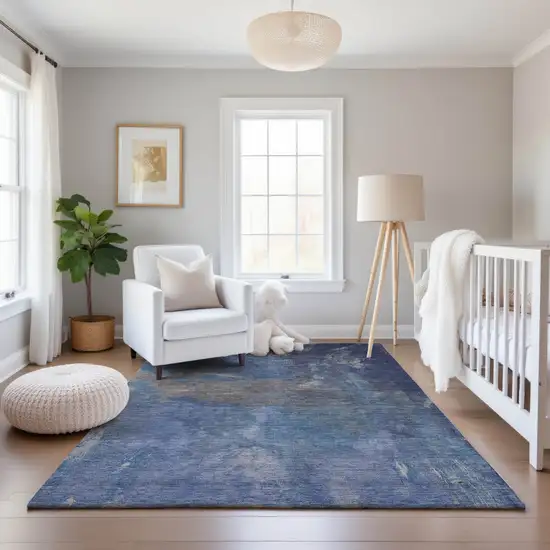 8' Blue Gray And Silver Abstract Washable Area Rug With UV Protection Photo 5