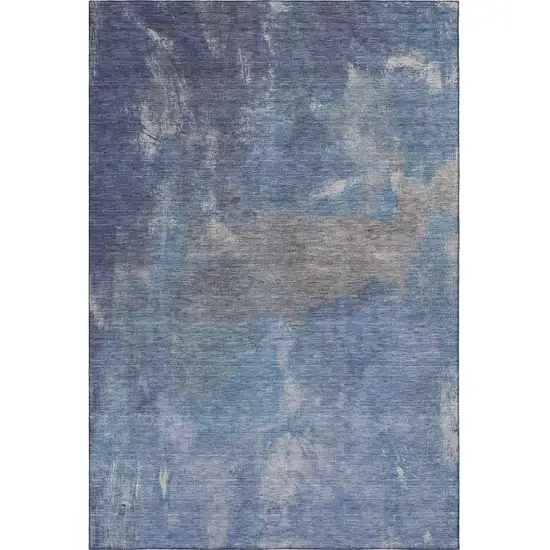 8' Blue Gray And Silver Abstract Washable Area Rug With UV Protection Photo 3