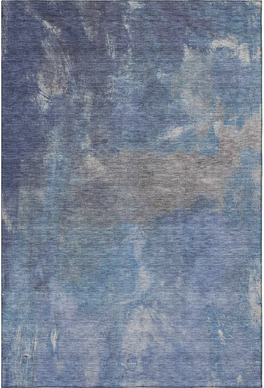 8' Blue Gray And Silver Abstract Washable Area Rug With UV Protection Photo 3