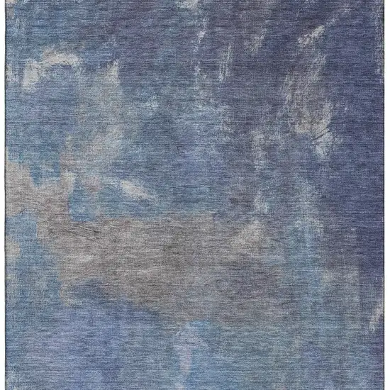 8' Blue Gray And Silver Abstract Washable Area Rug With UV Protection Photo 2