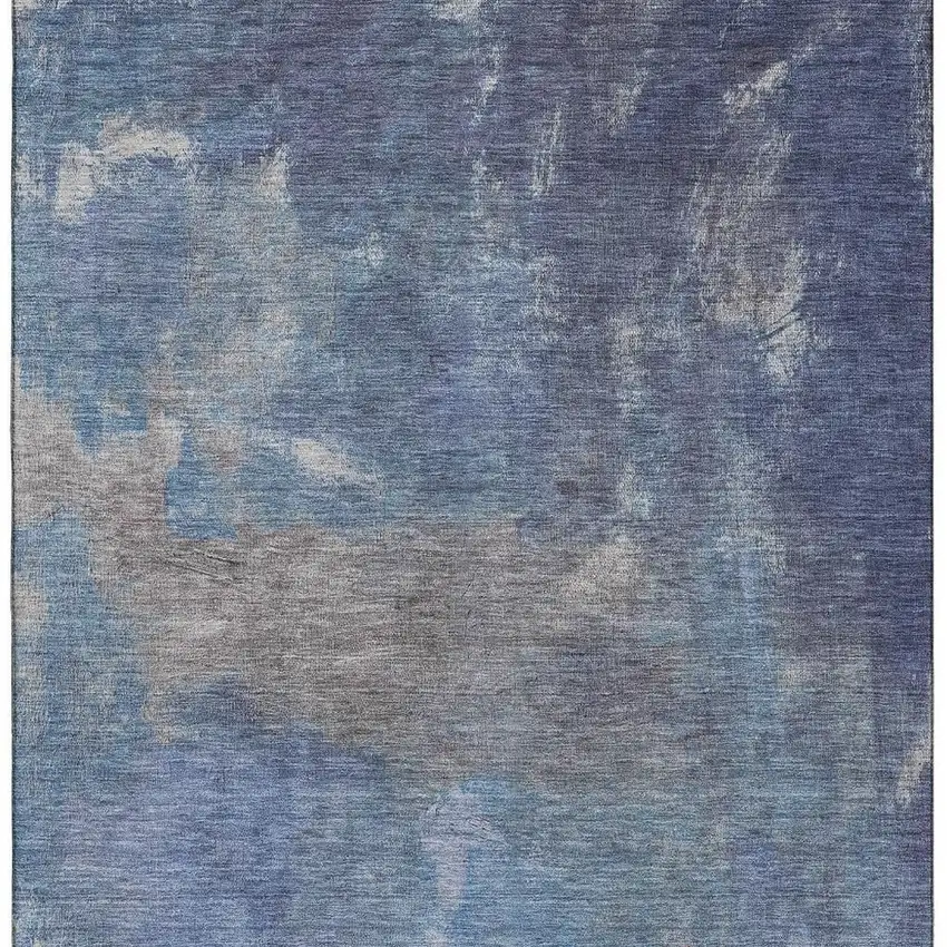 8' Blue Gray And Silver Abstract Washable Area Rug With UV Protection Photo 2