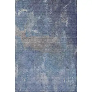 Photo of 8' Blue Gray And Silver Abstract Washable Area Rug With UV Protection