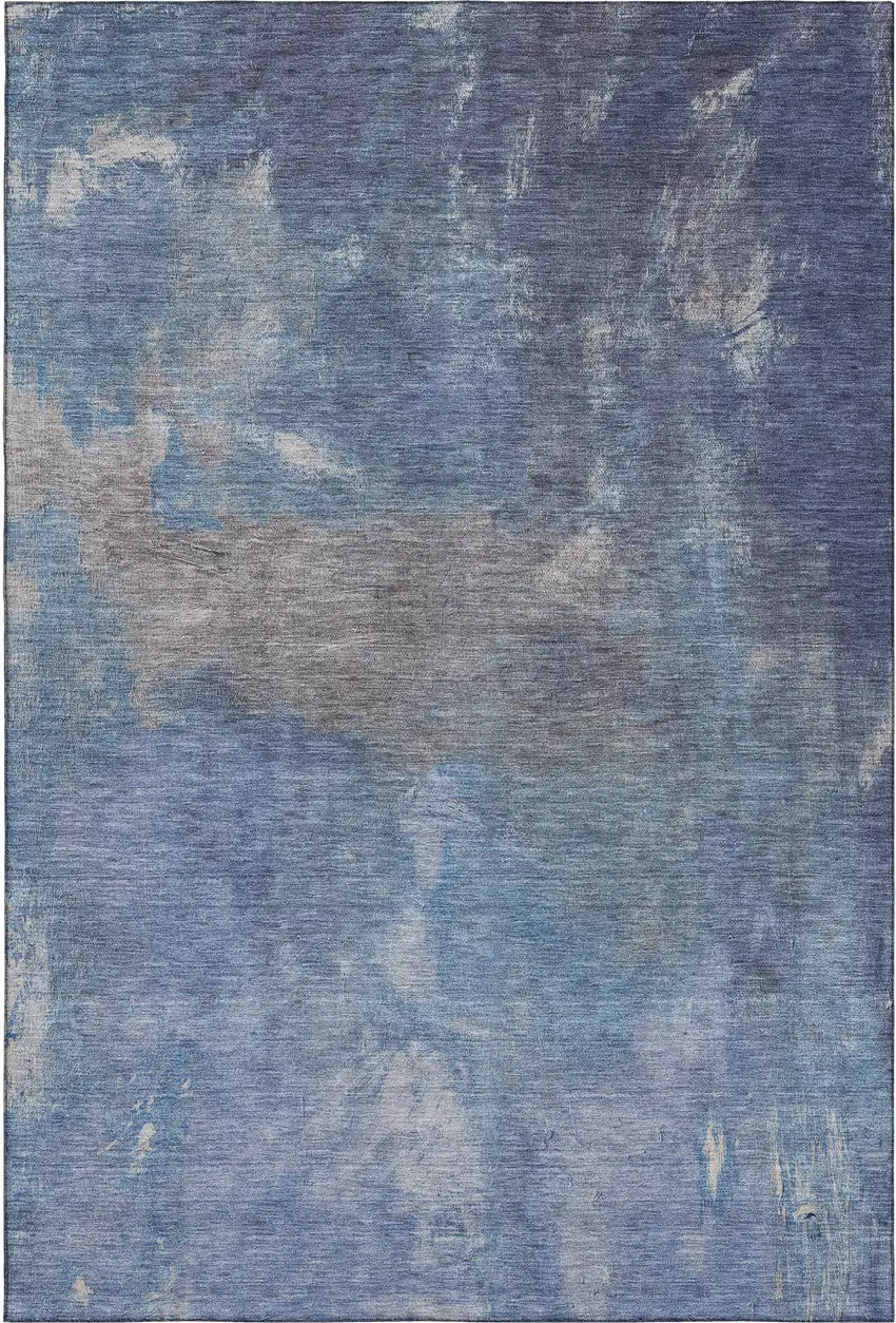 8' Blue Gray And Silver Abstract Washable Area Rug With UV Protection Photo 1