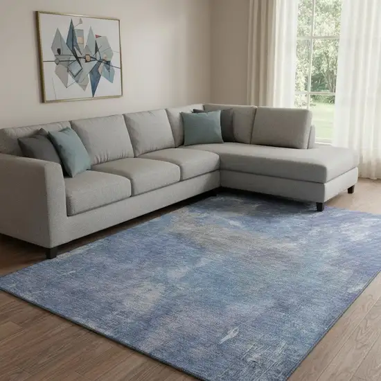 8' Blue Gray And Silver Abstract Washable Area Rug With UV Protection Photo 2