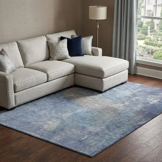8' Blue Gray And Silver Abstract Washable Area Rug With UV Protection Photo 1