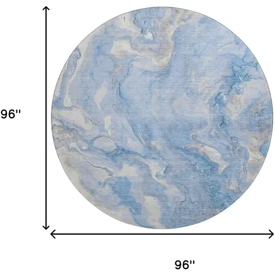 8' Blue Gray And Silver Abstract Washable Round Rug With UV Protection Photo 9