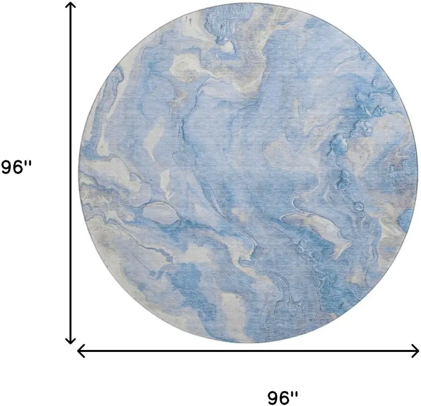 8' Blue Gray And Silver Abstract Washable Round Rug With UV Protection Photo 9