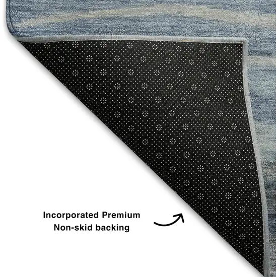 8' Blue Gray And Silver Abstract Washable Round Rug With UV Protection Photo 6