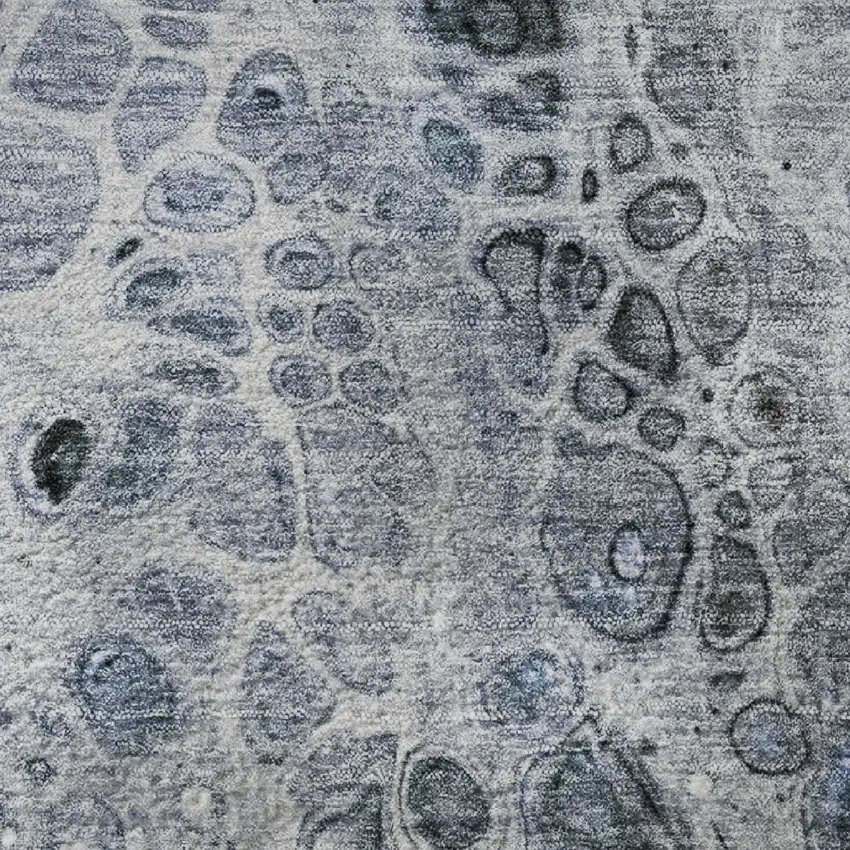 8' Blue Gray And Silver Abstract Washable Round Rug With UV Protection Photo 9