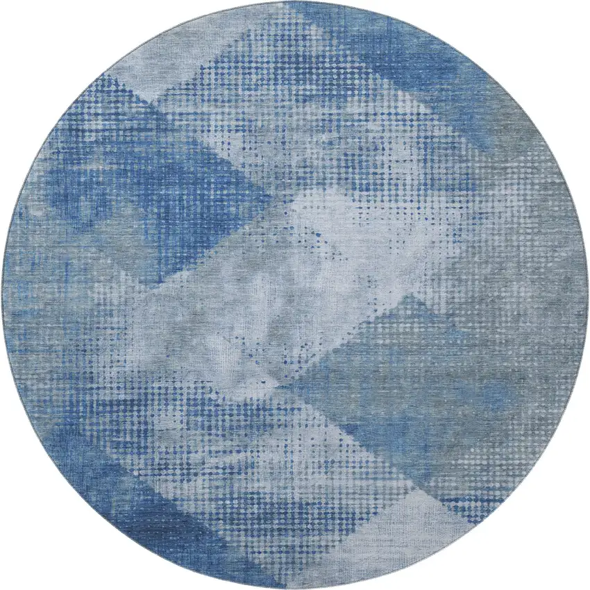 8' Blue Gray And Silver Diamond Washable Round Rug With UV Protection Photo 3