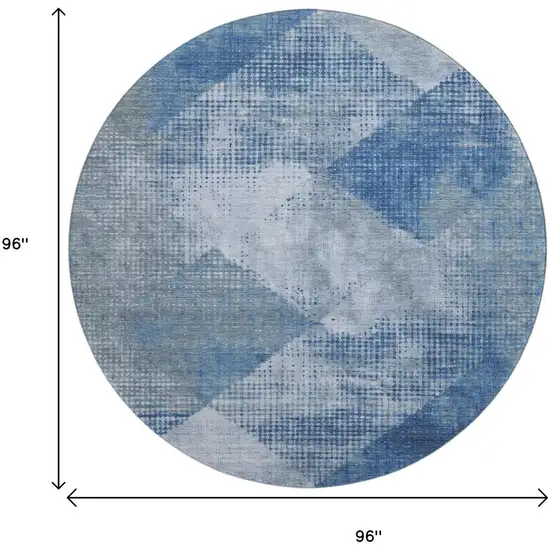 8' Blue Gray And Silver Diamond Washable Round Rug With UV Protection Photo 9