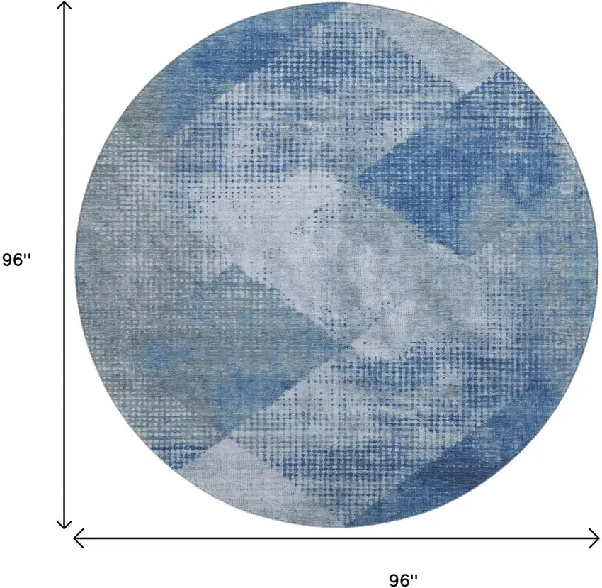 8' Blue Gray And Silver Diamond Washable Round Rug With UV Protection Photo 9