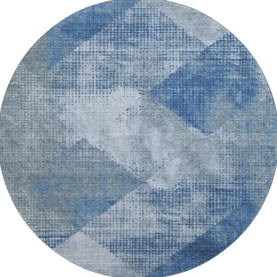 8' Blue Gray And Silver Diamond Washable Round Rug With UV Protection Photo 2