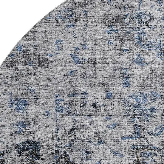 8' Blue Gray And Silver Floral Medallion Washable Round Rug With UV Protection Photo 2