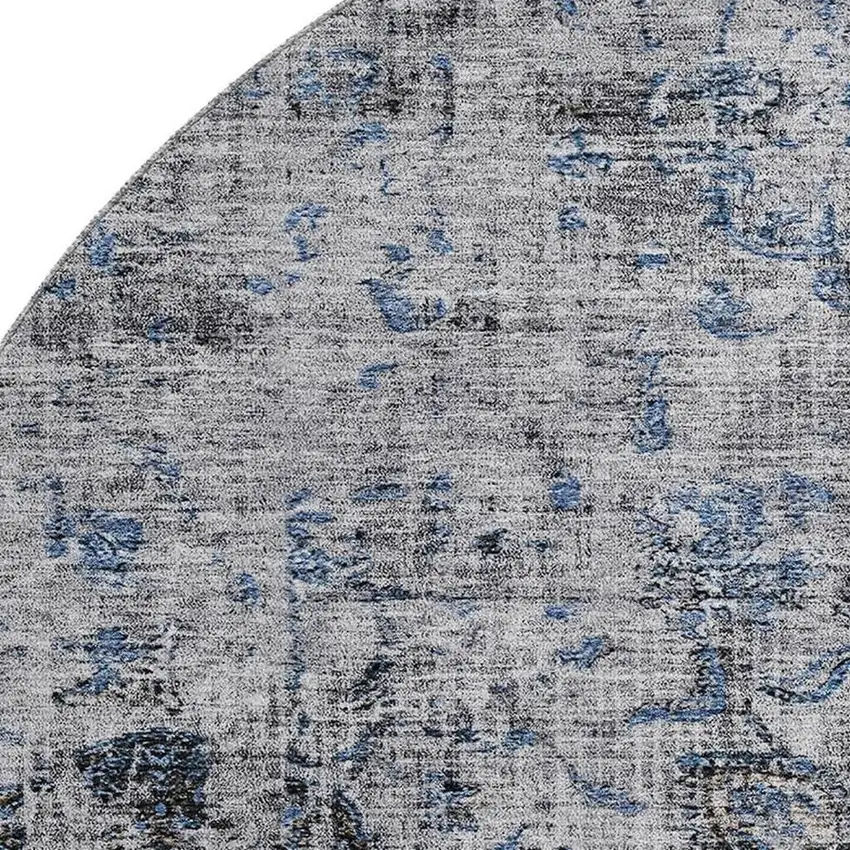 8' Blue Gray And Silver Floral Medallion Washable Round Rug With UV Protection Photo 2