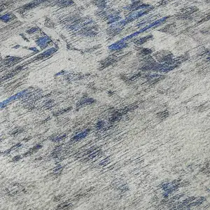 Photo of 8' Blue Gray And Silver Floral Washable Area Rug With UV Protection