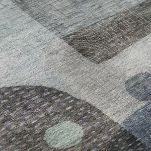 Photo of 8' Blue Gray And Silver Geometric Washable Round Rug With UV Protection
