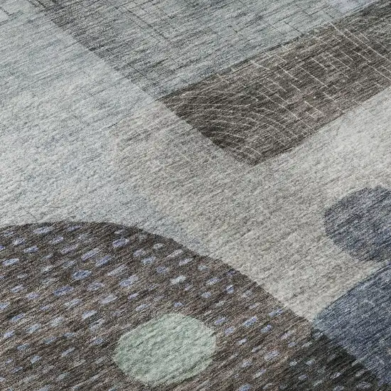 8' Blue Gray And Silver Geometric Washable Round Rug With UV Protection Photo 8