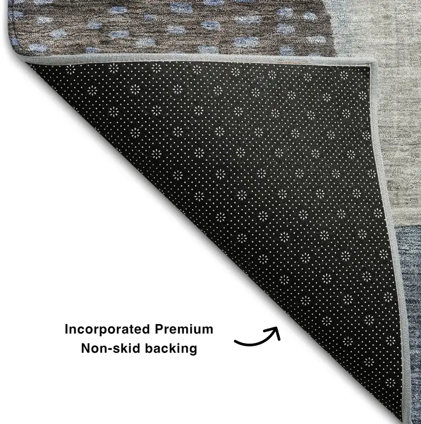 8' Blue Gray And Silver Geometric Washable Round Rug With UV Protection Photo 5