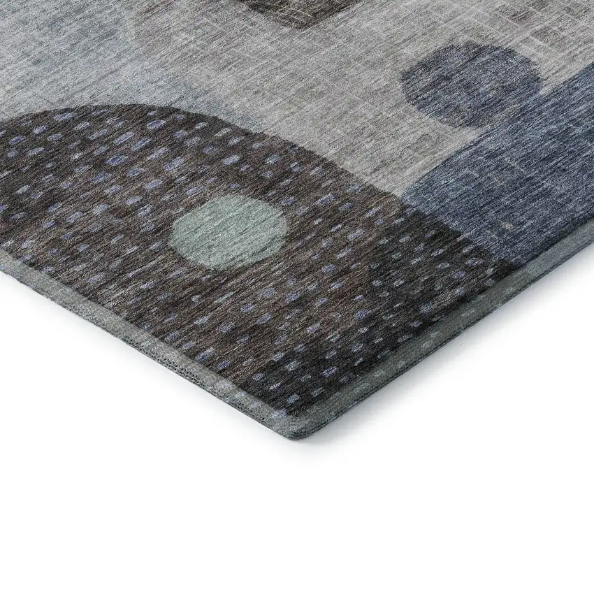 8' Blue Gray And Silver Geometric Washable Round Rug With UV Protection Photo 6