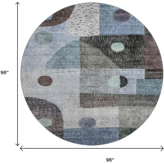8' Blue Gray And Silver Geometric Washable Round Rug With UV Protection Photo 9