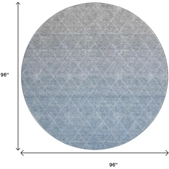 8' Blue Gray And Silver Geometric Washable Round Rug With UV Protection Photo 8