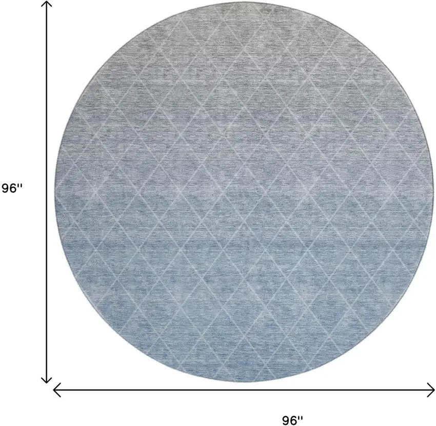 8' Blue Gray And Silver Geometric Washable Round Rug With UV Protection Photo 8
