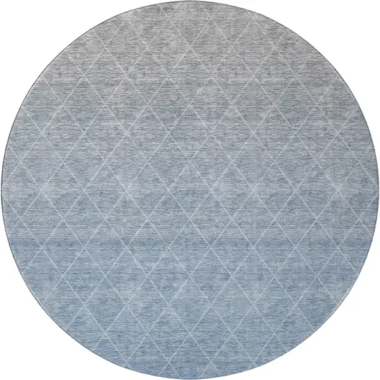 8' Blue Gray And Silver Geometric Washable Round Rug With UV Protection Photo 2