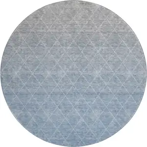 Photo of 8' Blue Gray And Silver Geometric Washable Round Rug With UV Protection