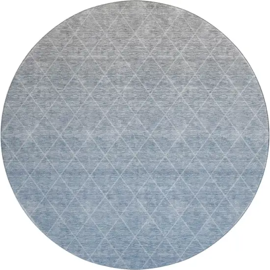 8' Blue Gray And Silver Geometric Washable Round Rug With UV Protection Photo 1
