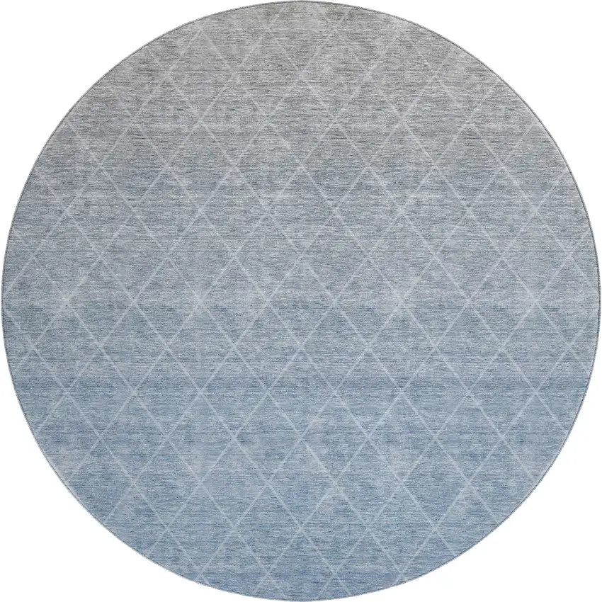 8' Blue Gray And Silver Geometric Washable Round Rug With UV Protection Photo 1